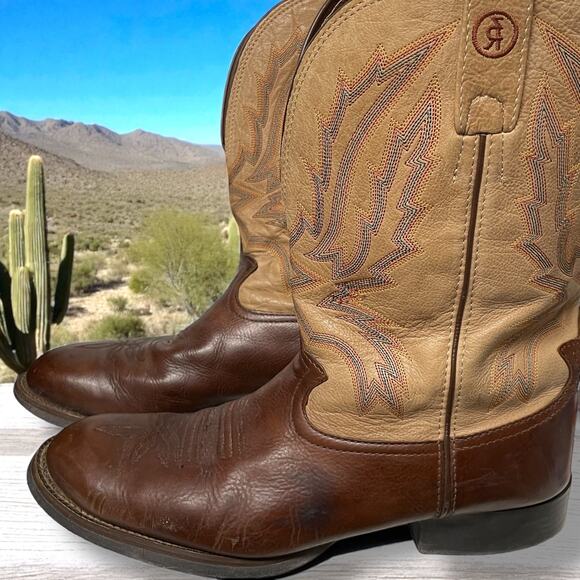 Men's 10.5 EE TONY LAMA Men's Brown/Tan Alpine Round Toe Western Boots EUC - Picture 1 of 12